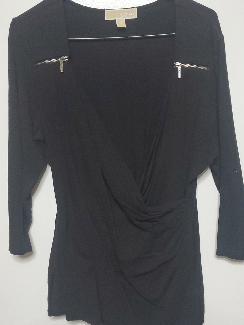 MICHAEL Michael Kors Black Surplice Long-Sleeve Top with Zip Accents